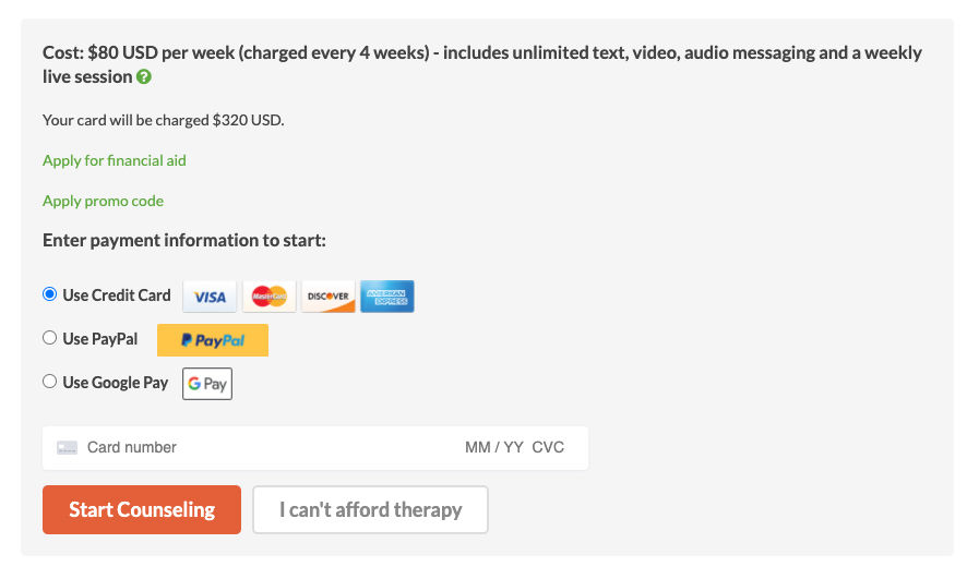 Payment screen